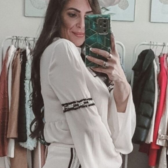 Zara cream top with black lace and pearl accents Size S - Picture 2 of 8